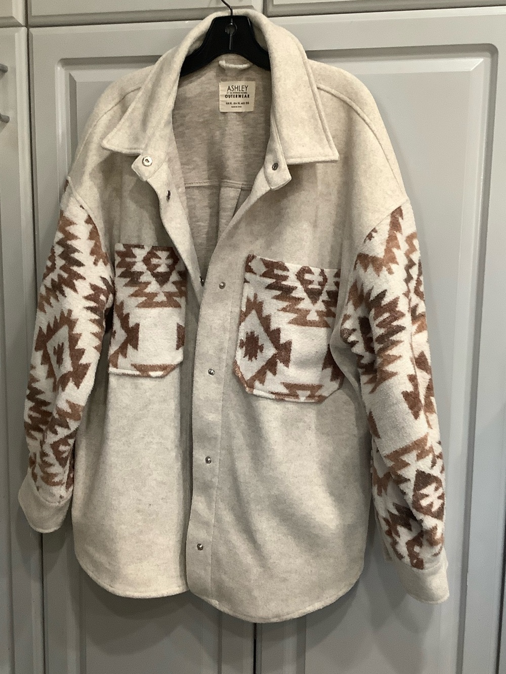 Ashley By 26 International Cream Shacket with Brown Aztec Accents